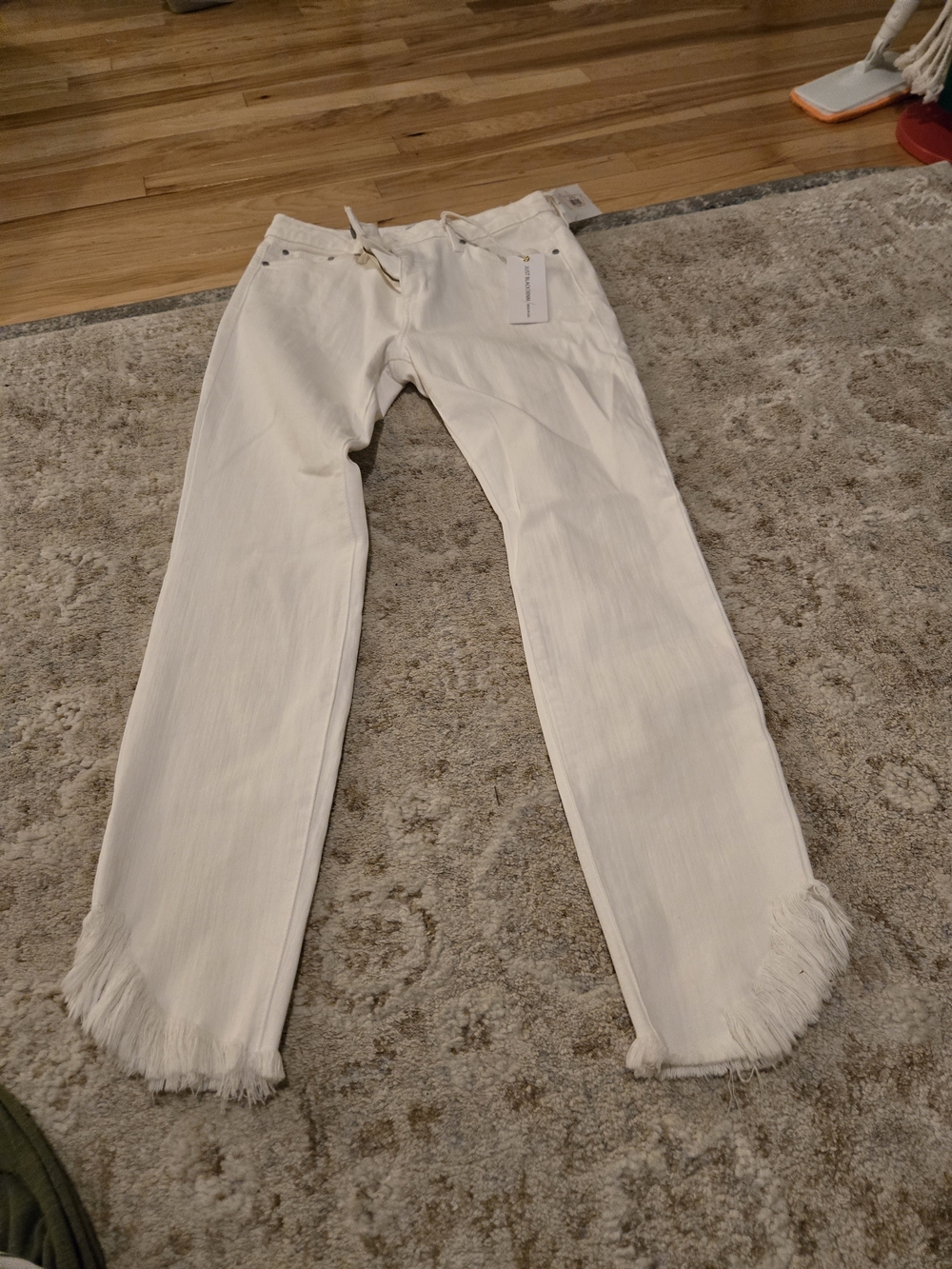 Just Black Cream Straight-Leg Jeans with Fringed Hem